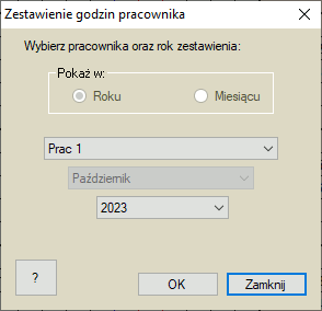 Wybr zestawienia godzin pracownika